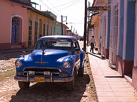 街道,景色,古巴,男人,美洲,经典,汽车,特立尼达,拉丁美洲