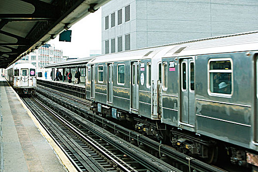 通勤,等待,地铁,高架铁路,站台,线条,纽约