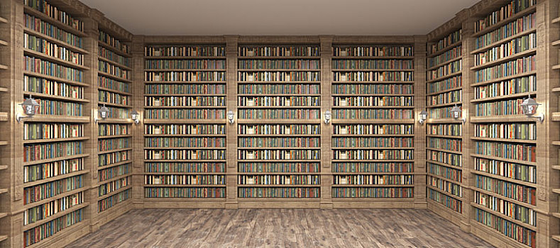 欧洲古典图书馆空间3d渲染背景图