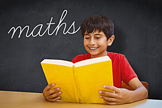 数学,黑板,文字,可爱,男孩,读,书本,图书馆