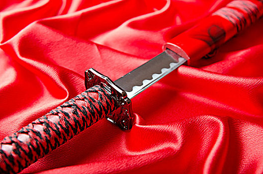 日本,剑,红色,绸缎,背景