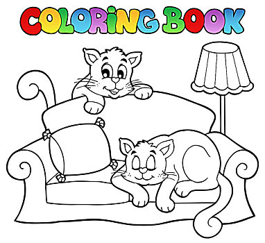 上色画册,沙发,两个,猫