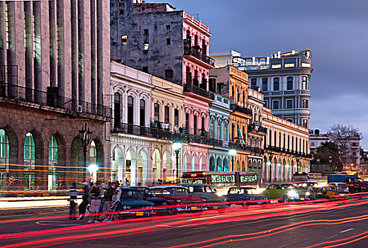 彩色,建筑,街头生活,夜晚,中心,哈瓦那