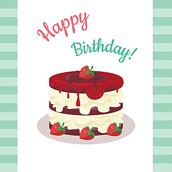 生日快乐,蛋糕,草莓,隔绝,巧克力,生日,婚礼蛋糕,甜点,饼干,吻,食物,甜,馅饼,奶油,水果,矢量,插画