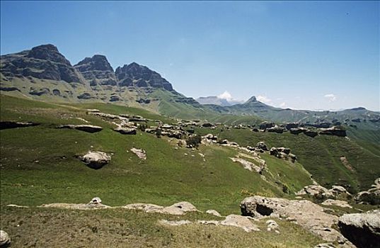 石头,地层出露,草,斜坡,下方,悬崖,国家公园