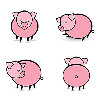 四个,抽象,猪,不同,位置