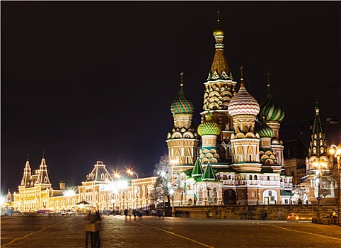 风景,瓦西里升天大教堂,莫斯科,夜晚