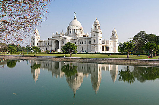 反射,博物馆,水塘,维多利亚,纪念,加尔各答,西孟加拉,印度