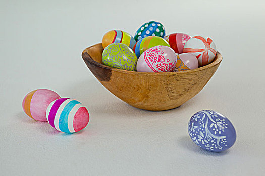 彩色,复活节彩蛋,木碗,白色背景,背景