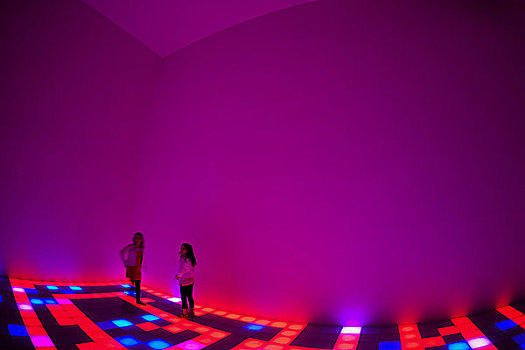 两个女孩,玩,光亮,艺术,艺术品,古根海姆博物馆,画廊,纽约,美国