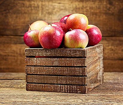 新鲜,苹果,木盒