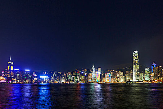 全景,城市,天际线,香港,港口,夜晚