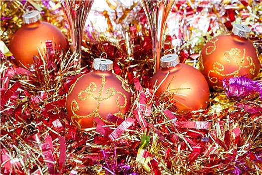 圣诞节,球,红色,闪亮装饰物,两个,玻璃杯