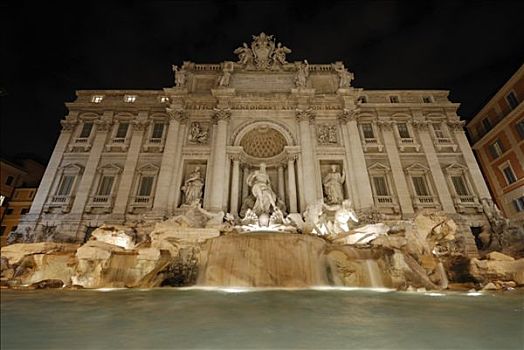 喷泉,夜晚,罗马,意大利,仰视