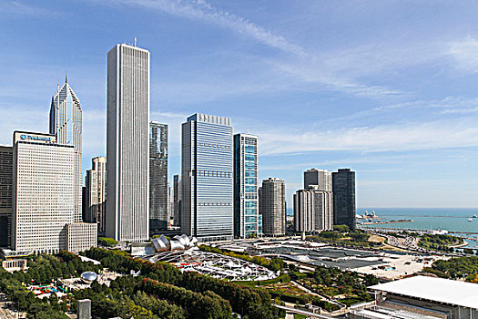 风景,摩天大楼,千禧公园,密歇根湖,悬崖,居民,芝加哥,伊利诺斯,美国,北美