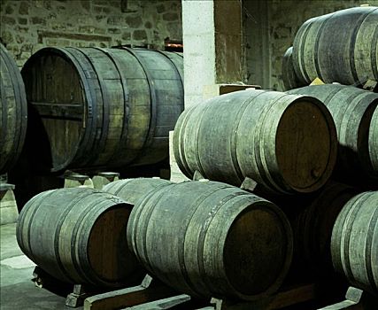 葡萄酒桶,地下,地窖,酒栈,葡萄酒厂,乡村,一个,酿酒,西班牙,约会,背影,14世纪