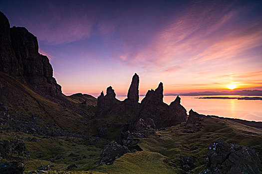 岩石构造,日出,斯凯岛,苏格兰
