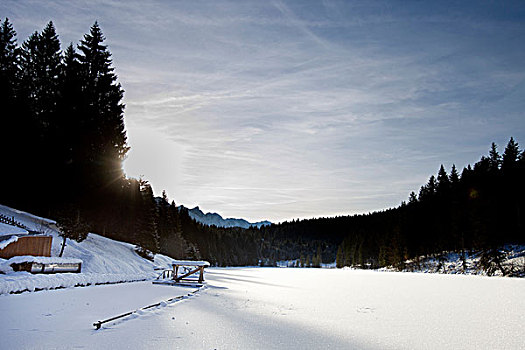 风景,积雪,湖,巴伐利亚,德国