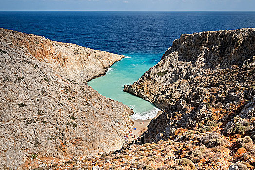 海滩,隐藏,浴,湾,梦幻爱情海滩,哈尼亚,欧洲,克里特岛,希腊