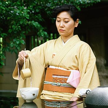 日本,女人,和服,表演,户外,茶道