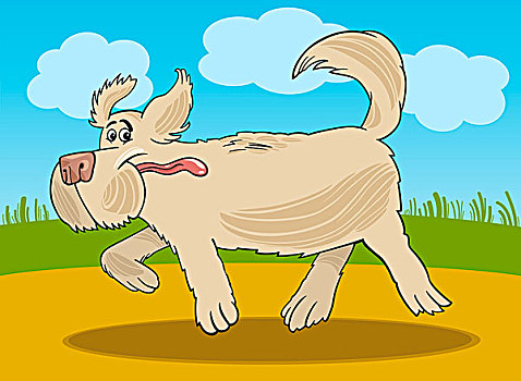 跑,牧羊犬,狗,卡通,插画