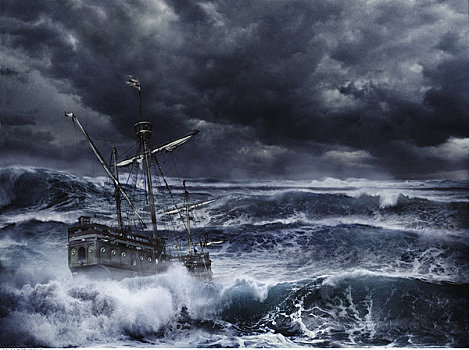 船,风暴,海洋,云