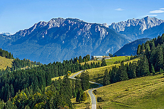 风景,山,后面,正面,右边,阿尔卑斯山,提洛尔,上巴伐利亚,巴伐利亚,德国,欧洲