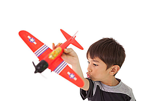 高兴,小男孩,玩,飞机模型