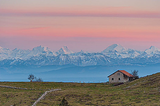 瑞士,阿尔卑斯山,日落,全视图