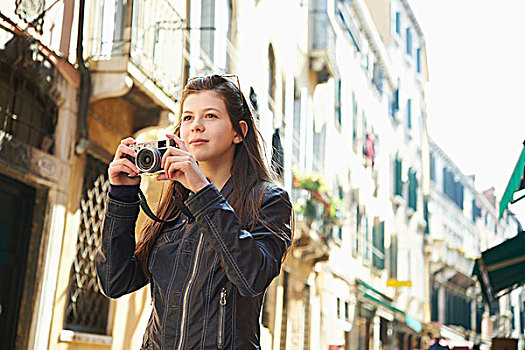 女孩,探索,相机,威尼斯,意大利