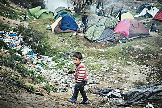 难民,露营,希腊人,马其顿,边界,绝望,小男孩,中马其顿,希腊,欧洲