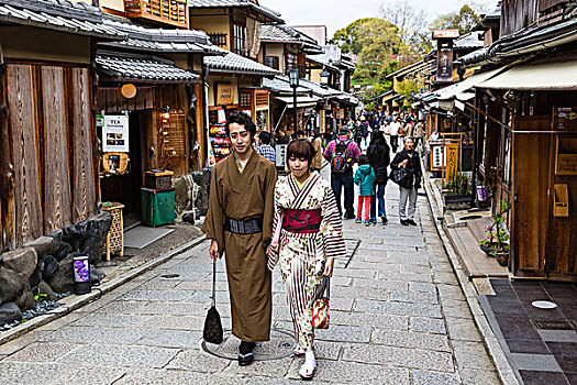 传统,衣服,年轻,日本,情侣,街上,东山,京都,关西地区,本州