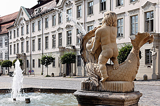 喷泉,广场,艾希斯泰特,上巴伐利亚,巴伐利亚,德国,欧洲