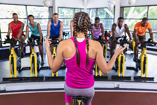 女性,训练,人,锻炼,健身自行车