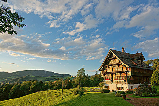 吐根堡,半木结构,房子,瑞士,欧洲