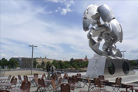 雕塑,马,中央车站,地区,柏林,德国,欧洲