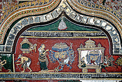 印度,泰米尔纳德邦,壁画,宫殿,18世纪