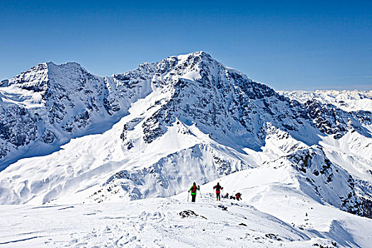 滑雪,冬天,山,背影,省,意大利,欧洲