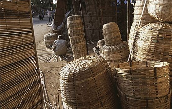 后视图,一个人,制作,竹子,商品,泰米尔纳德邦,印度