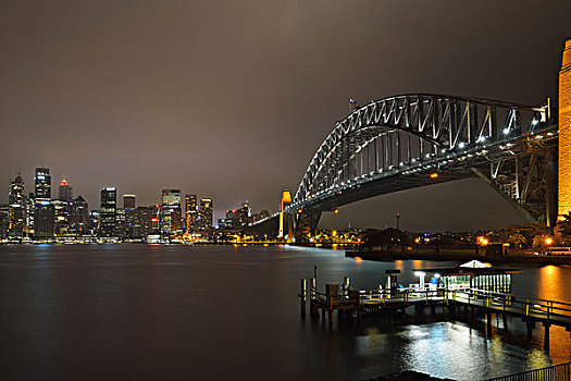 悉尼海港大桥,城市天际线,夜晚,悉尼,新南威尔士,澳大利亚