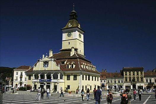 布拉索夫,旧城,市政厅,地点,游客,特兰西瓦尼亚,罗马尼亚,欧洲