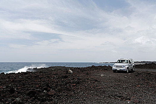 吉普车,四轮,交通工具,火山岩,道路,夏威夷大岛,夏威夷,美国