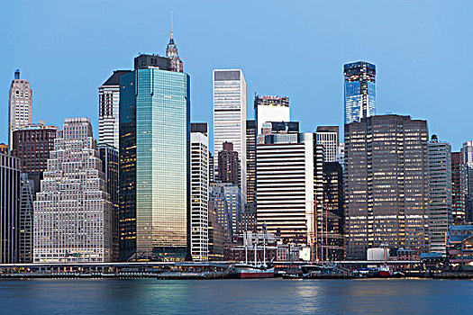 曼哈顿,天际线,黄昏,纽约,美国