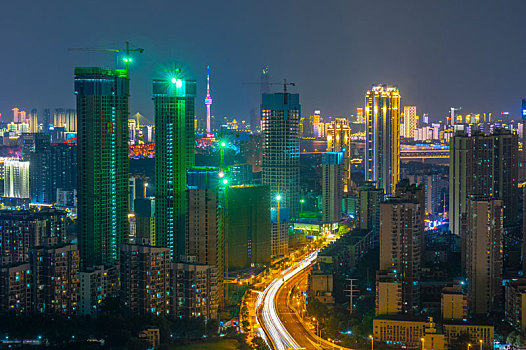 武汉,夏日,城市天际线,夜景,风光