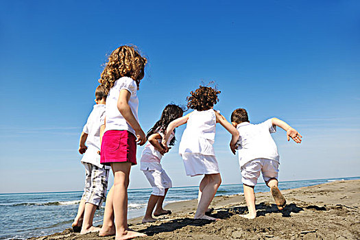 群体,高兴,孩子,海滩,开心,玩,游戏