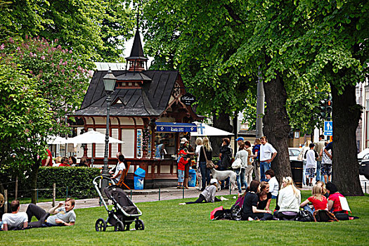 芬兰,赫尔辛基,公园,花园,童话,摊亭,销售,明信片,食物
