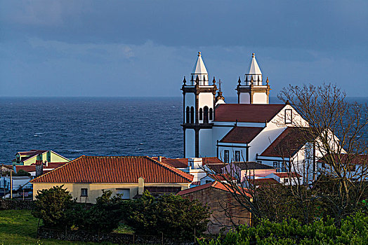 葡萄牙,亚速尔群岛,岛屿,城镇,教堂,俯视图