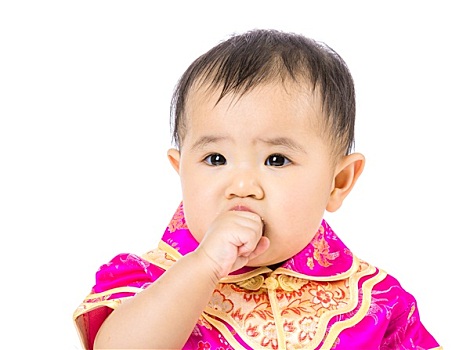 中国人,女婴,吸吮,手指,嘴
