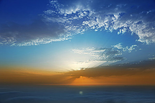 日落,天空,俯视,雾气,云海