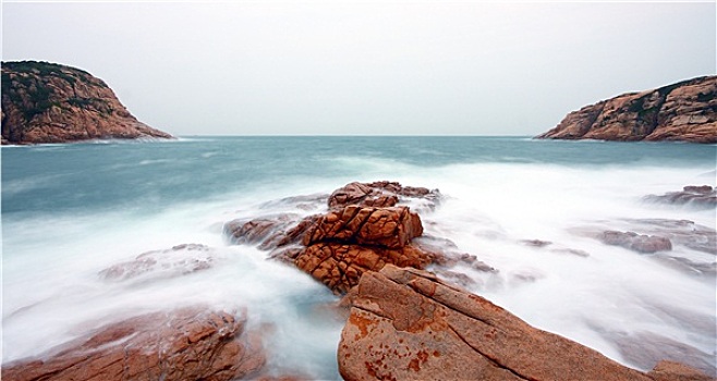 岩石,海岸,模糊,水,香港